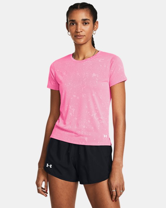 Women's UA Launch Splatter Short Sleeve in Pink image number 0